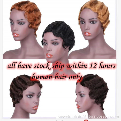 Hair Short Lace Human Hair Wigs For Women Brazilian Finger Wave Wig Remy Human Hair Pixie Cut Lace Wigs
